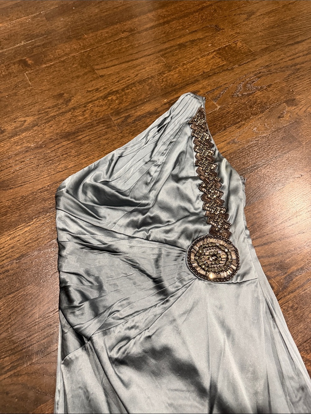 Vintage y2k Roberto Cavalli One-Shoulder Silver Evening Dress with Beaded sz 42 - Picture 2 of 8